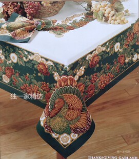 感恩节火鸡花环桌布圣诞节台布美式时尚节日家用餐台布欧式餐桌布
