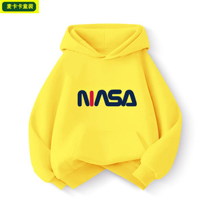 字母黄色卫衣儿童秋冬款2025新款中大童加绒秋装男童女童连帽外套