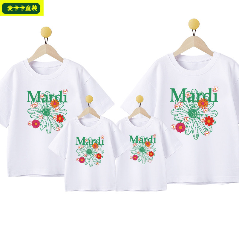 高端潮品亲子装夏装2025新款韩国小雏菊一家三口母子母女短袖T恤