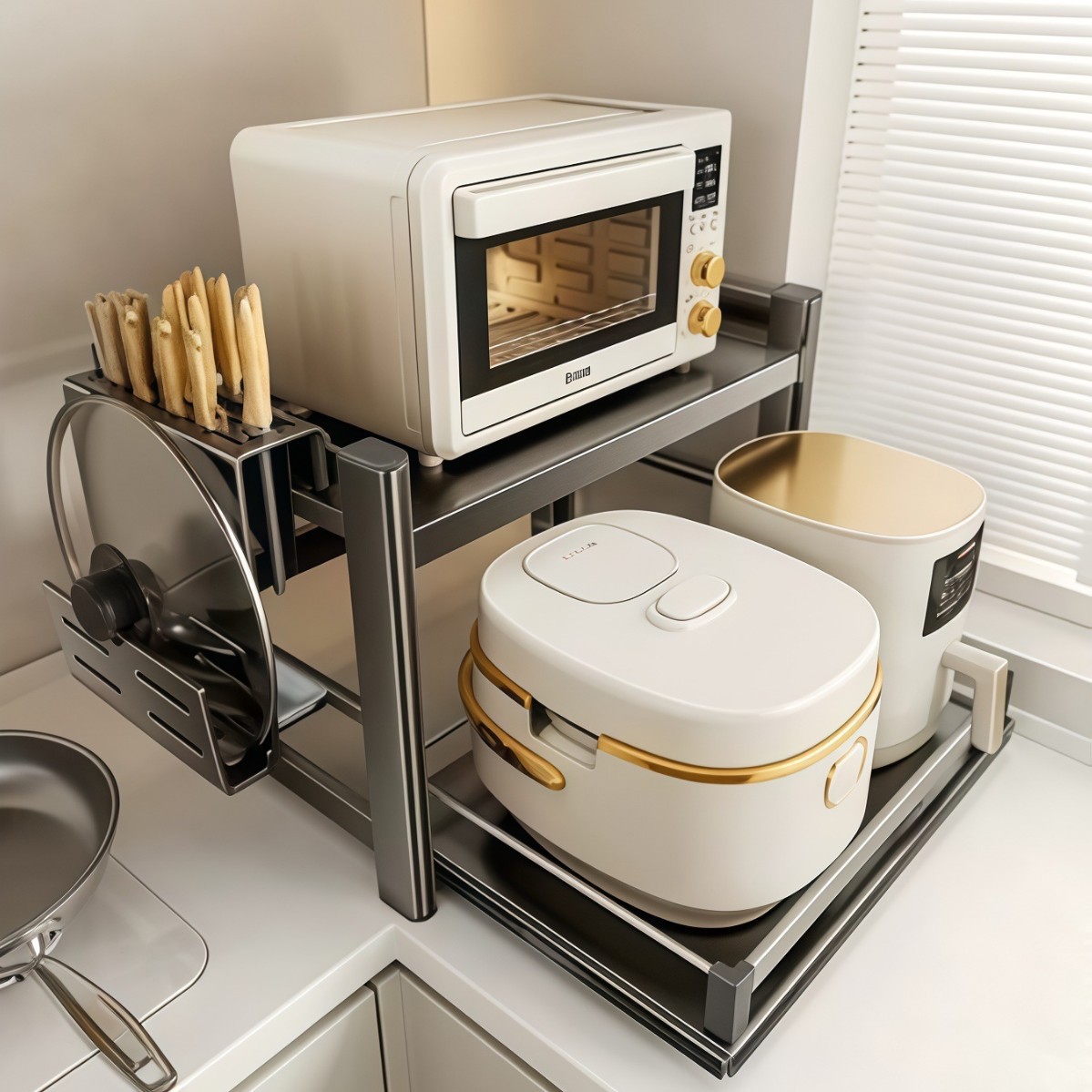 厨房置物架可抽拉电饭煲微波炉支架台面多功能电器锅烤箱收纳架子