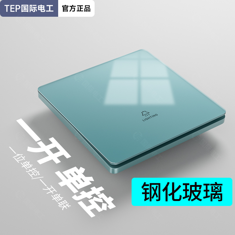 国际电工超薄蓝色一开单控1开关