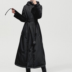 连帽长款羽绒服女2023年冬季过膝气质加厚保暖白鸭绒时尚外套9049