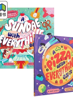 Andy J. Pizza 英文食物主题美食绘本2册 冰淇淋上面的东西A Sundae 比萨饼A Pizza with Everything on It 父亲节礼物书 大?