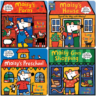 小鼠波波立体场景纸板书4册 Maisy's Preschool/Farm/House/Goes Shopping 美版 低幼绘本 亲子互动 儿童游戏操作书