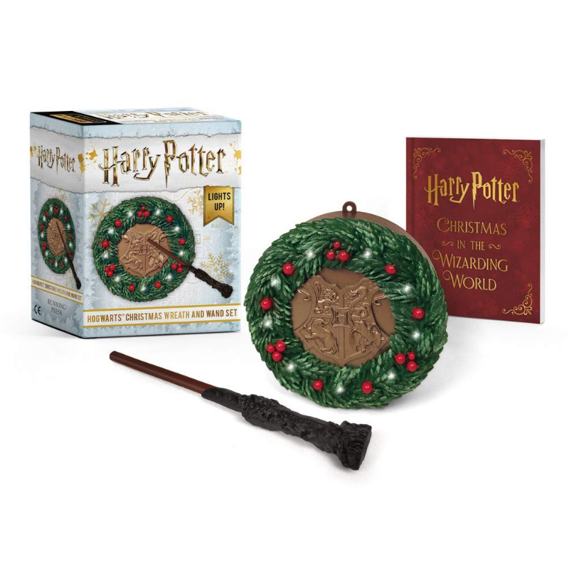 哈利波特 霍格沃茨圣诞花环和魔杖 可亮灯摆件 英文原版 Harry Potter Hogwarts Christmas Wreath 哈利波特周边 圣诞节日礼?