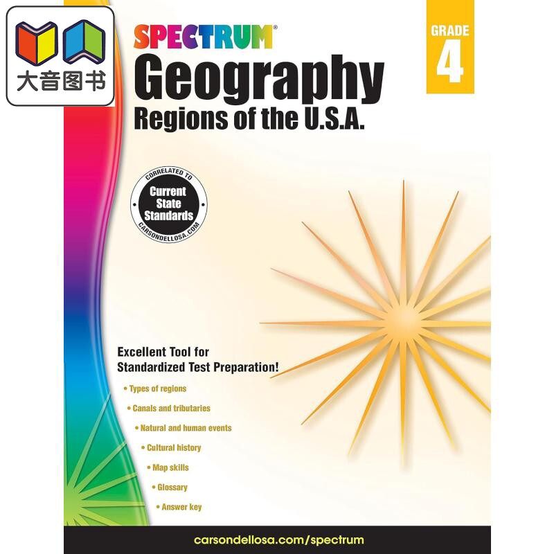 光谱练习册 地理 四年级 Spectrum Geography Grade 4 英文原版 进口图书 小学教辅参考书 Carson Dellosa 大音