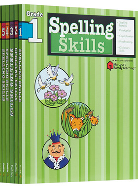 Harcourt Family Learning Flash Kids Spelling Skills Grade 1-6 拼写技能提高练习册 英文原版 哈考特英语学习辅助教材书籍