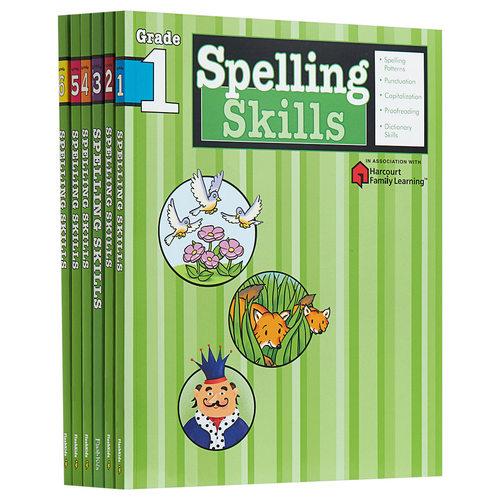 Harcourt Family Learning Flash Kids Spelling Skills Grade 1-6 拼写技能提高练习册 英文原版 哈考特英语学习辅助教材书籍