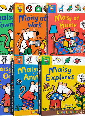 Maisy A First Words Book 小鼠波波单词认知纸板书英文原版 Explores Town Work Animals Home 低幼儿童英语启蒙绘本 3-6岁