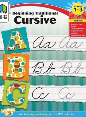 儿童初学传统草书练习册 Beginning Traditional Cursive Handwriting Workbook for Kids 英文原版 进口教辅参考 大音