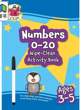 英国原版CGP教辅 New Numbers 0-20 Wipe-Clean Activity Book 新版 0-20 数字可擦式活动手册 3-5岁 附笔 大音