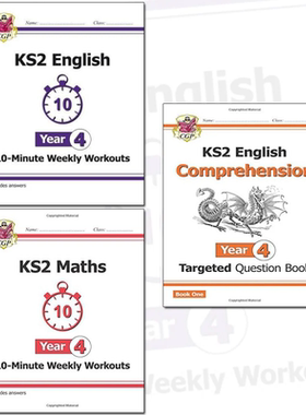 英国原版CGP KS2 Year 4 Maths & English 10-Minute Weekly Workouts Reading Comprehension Targeted Question Book 英文原版