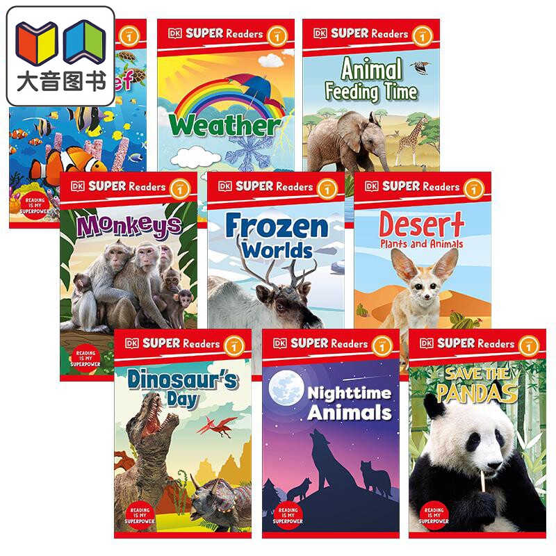 DK超阅小读者1级9册 英文原版分级科普读物 DK Super Readers Level 1 Pandas Monkeys Dinosaurs Weather Animal 大音