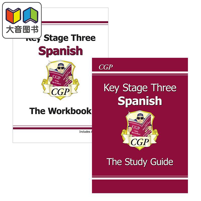 英国CGP原版 KS3 Spanish 西班牙语 复习练习 自学备考套装2册 练习册 Workbook 学习指南 Study Guide 含答案