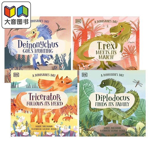 A Dinosaurs Day DK绘本 恐龙日记4册 英文非小说动物科普图画书 Diplodocus Deinonychus Triceratops T rex  大音