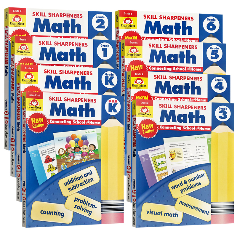 2021新版 技能铅笔刀 数学练习册 幼儿园至小学六年级 Skill Sharpeners Math Grade PreK-6 2021 revised edition 大音