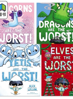 Alex Willan 儿童绘本4册套装 雪人Yetis 精灵Elves 独角兽Unicorns 龙Dragons Are the Worst英文原版故事图画书 大音