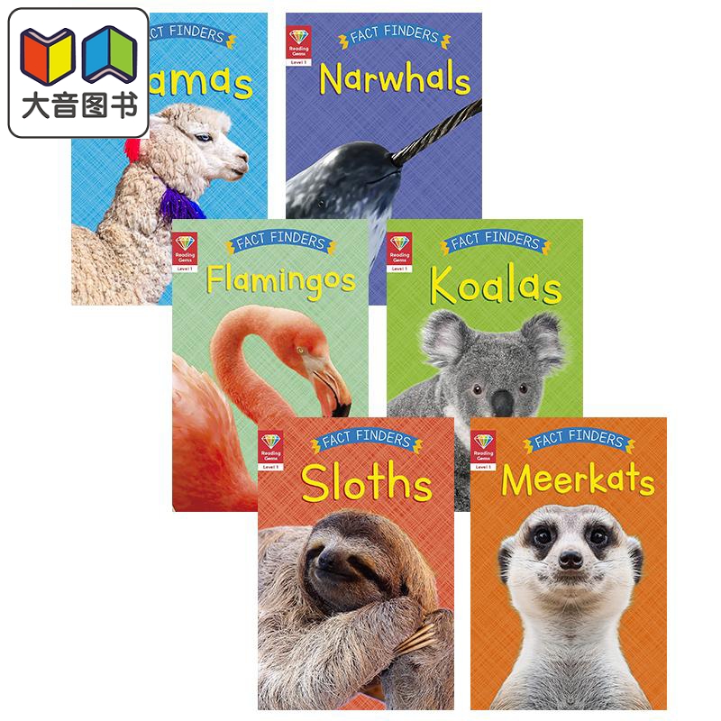 Reading Gems Fact Finders宝石百科小读本1级6册动物科普 Sloths Meerkats Koalas Flamingos Llamas Narwhals大音-封面