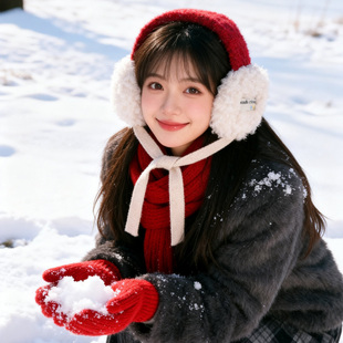 韩版拼色毛绒耳罩女冬季加厚保暖防寒骑行护耳朵系带耳包防冻耳捂