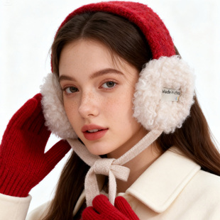 高颜值耳罩女系带耳包毛绒耳套护耳冬季防寒保暖耳帽红色耳暖耳捂