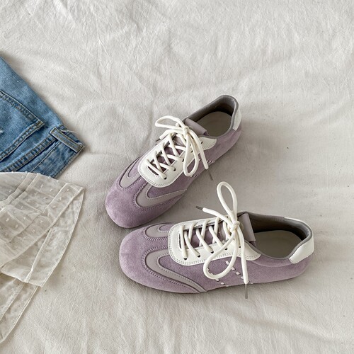复古紫色平底德训鞋软底休闲板鞋
