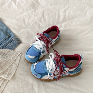 复古阿甘鞋 喜叔撞色小众透气休闲运动鞋 厚底德训鞋 新款 女2026春季