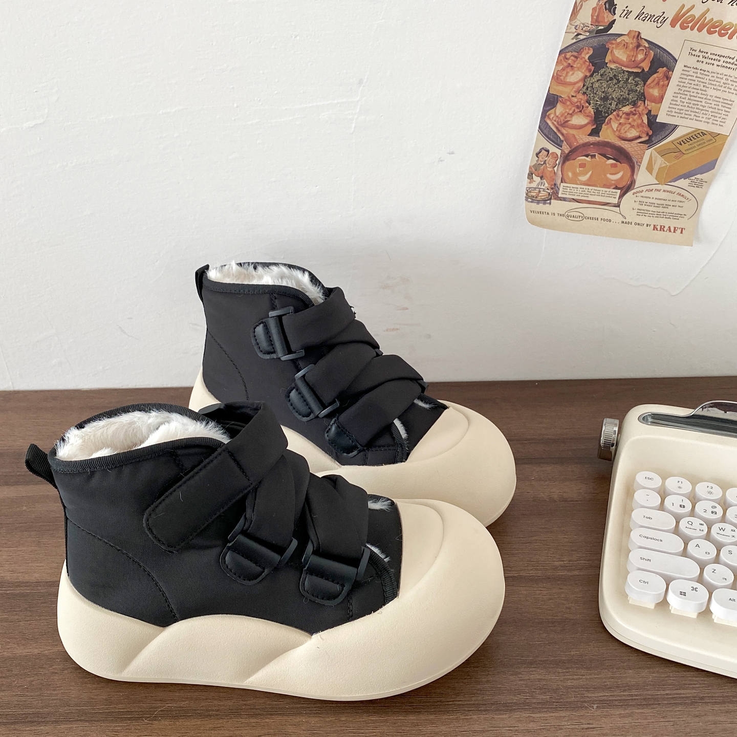 复古黑色高帮棉鞋保暖厚底雪地靴