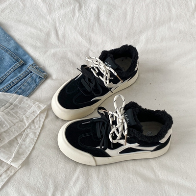 原创小众黑色加绒德训鞋复古棉鞋