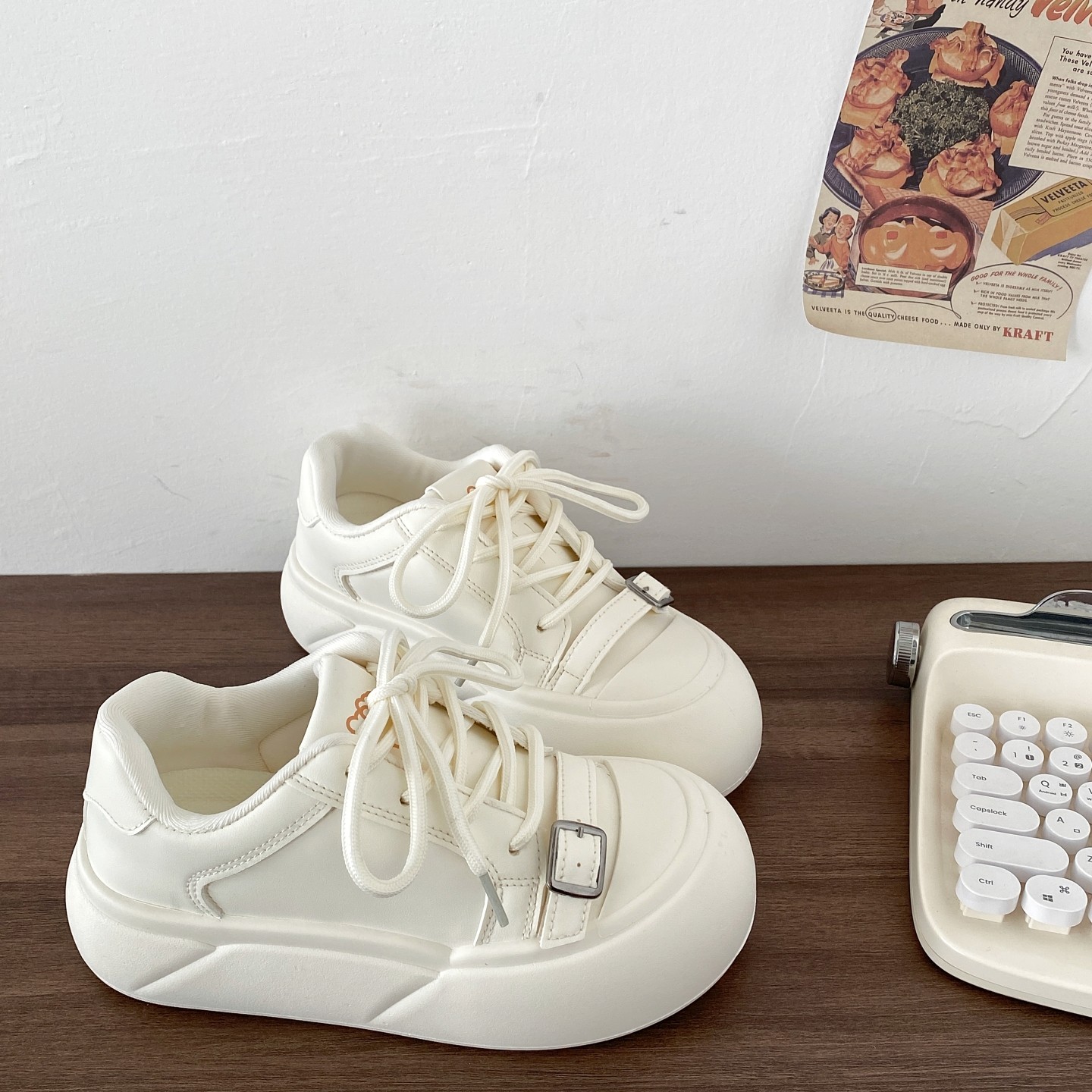 喜叔 小众搭扣设计小白鞋女款ins潮百搭厚底面包鞋运动休闲板鞋子,女鞋,休闲板鞋,淘宝优惠券,粉丝福利购,淘宝优惠卷