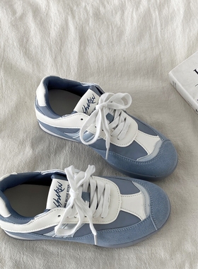 喜叔爆款蓝色运动鞋女2025春季新款内增高德训鞋厚底休闲阿甘板鞋