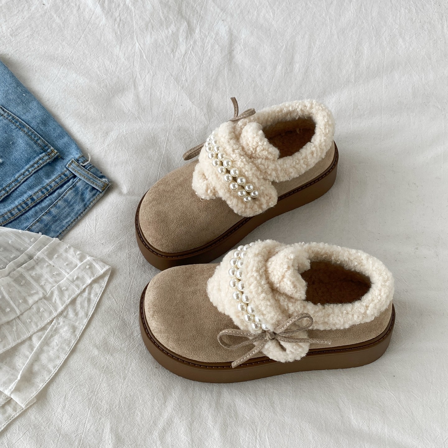 复古厚底防滑雪地棉鞋勃肯毛毛鞋