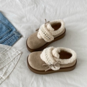 喜叔法式 雪地靴 外穿保暖厚底毛毛棉鞋 珍珠蝴蝶结加绒勃肯鞋 女冬季