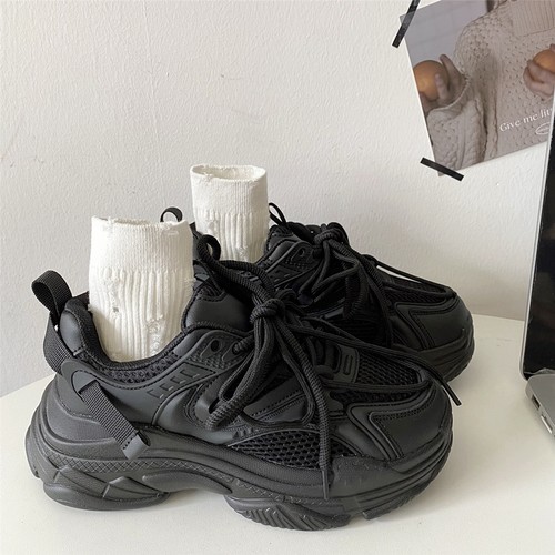 黑色厚底增高老爹鞋加绒二棉鞋