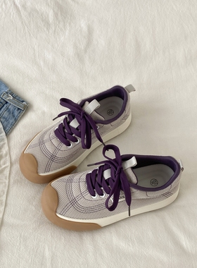 喜叔 紫色小众不撞款网鞋女2025新款夏季网面透气板鞋运动休闲鞋
