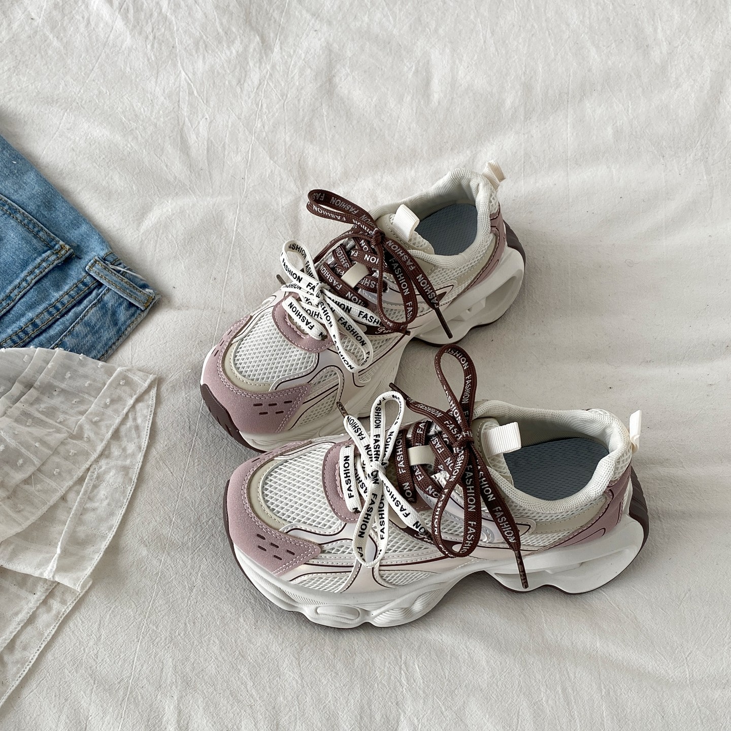 喜叔小众粉色网面厚底老爹鞋女2026春季新款增高显脚小休闲运动鞋,女鞋,老爹鞋,淘宝优惠券,粉丝福利购,淘宝优惠卷