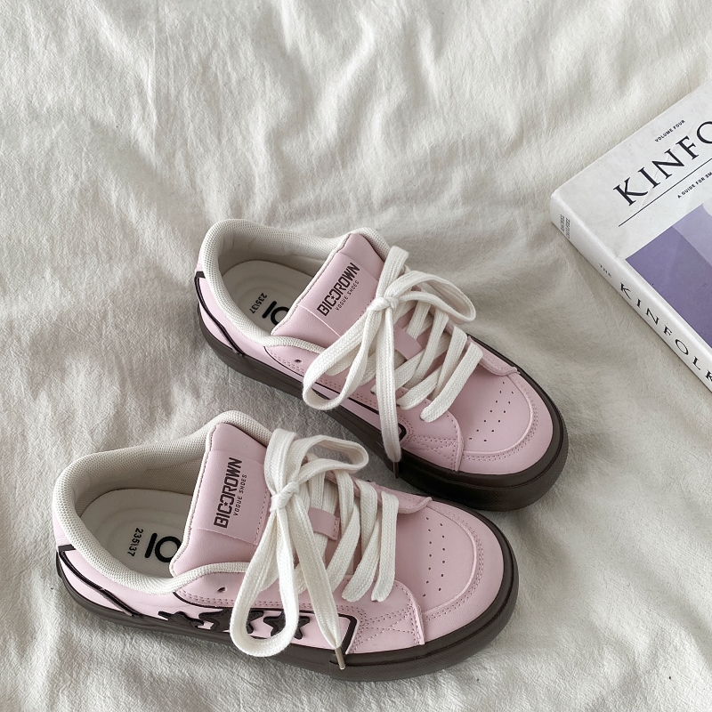 小众粉色星星鞋复古厚底面包板鞋