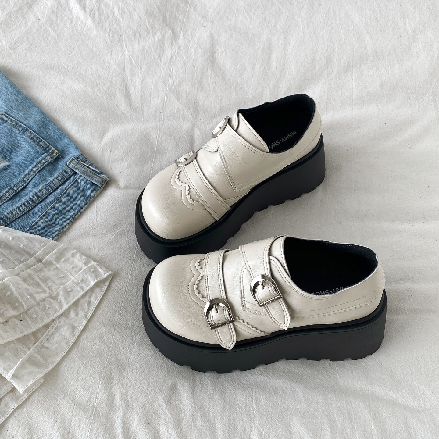 喜叔复古双扣带厚底乐福鞋女2026春季新款小个子增高配裙子小皮鞋,女鞋,乐福鞋（豆豆鞋）,淘宝优惠券,粉丝福利购,淘宝优惠卷
