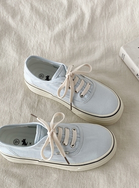喜叔夏季爆款浅蓝色厚底帆布鞋女2025新款chic百搭透气休闲板鞋子