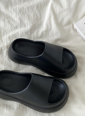 喜叔 黑色厚底增高拖鞋女外穿2025新款夏季防滑踩屎感沙滩一字拖