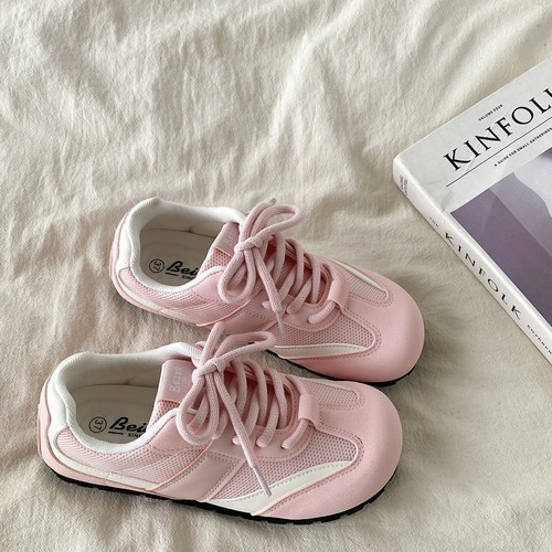 温柔粉色阿甘德训鞋圆头丑萌板鞋