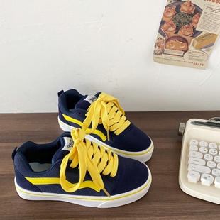 喜叔 小众蓝黄撞色德训鞋女款ins潮厚底复古板鞋男运动休闲面包鞋
