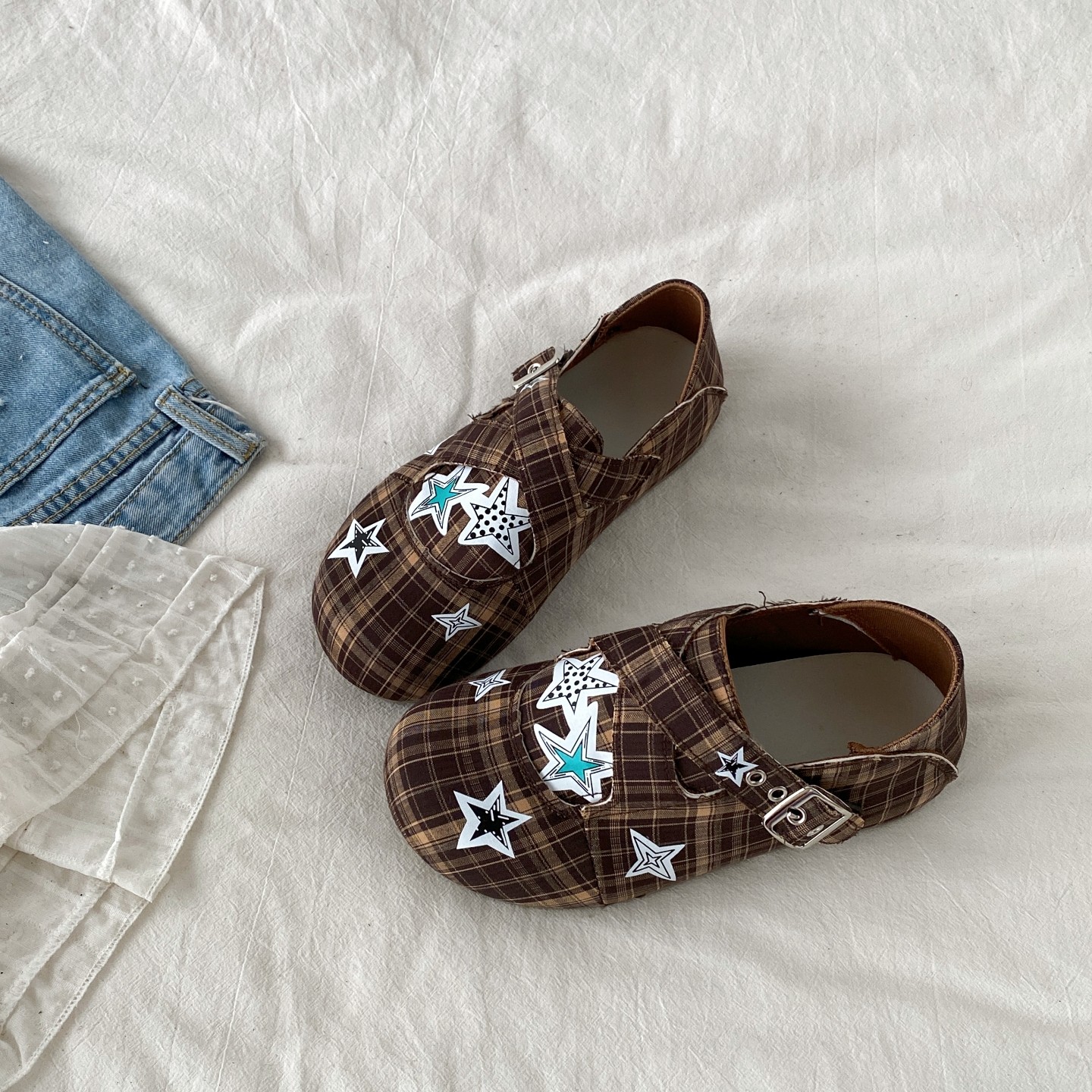 喜叔棕色复古星星勃肯鞋女2026新款春季厚底一脚蹬懒人鞋休闲单鞋,女鞋,勃肯鞋/软木鞋,淘宝优惠券,粉丝福利购,淘宝优惠卷