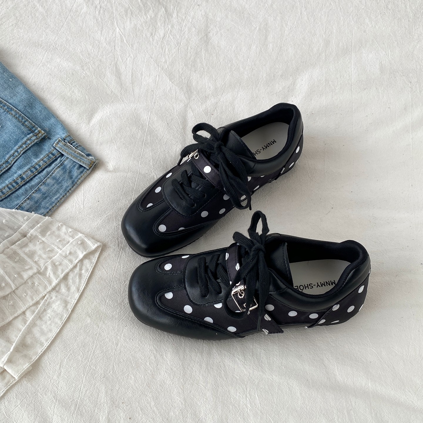 喜叔芭蕾风黑色波点德训鞋女2025春季新款小众阿甘鞋运动休闲板鞋,女鞋,德训鞋,淘宝优惠券,粉丝福利购,淘宝优惠卷