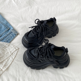 女款 喜叔 爆款 黑色松糕厚底老爹鞋 ins潮百搭小个子增高休闲运动鞋