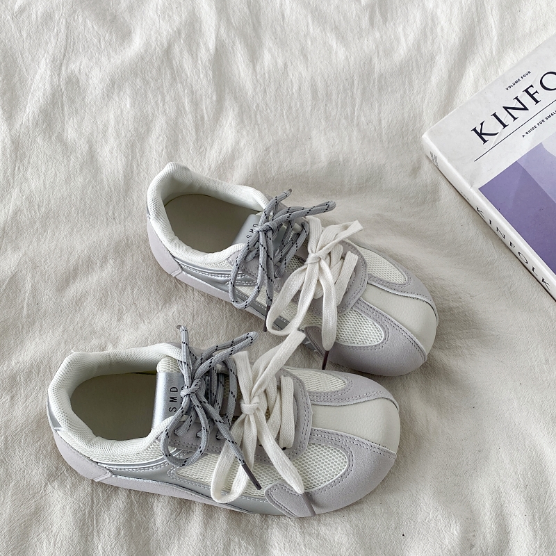 银色网面德训鞋平底芭蕾阿甘板鞋