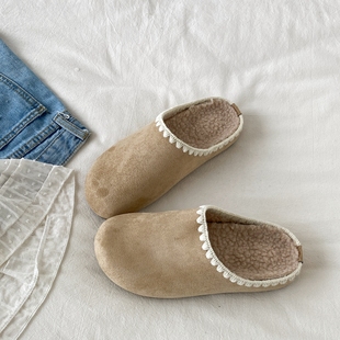 喜叔 秋冬季加绒包头半拖鞋女款外穿防滑一脚蹬勃肯鞋保暖棉拖鞋