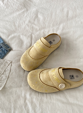 喜叔 一脚蹬黄色星星勃肯鞋女2026新款春夏外穿包头半拖鞋穆勒鞋