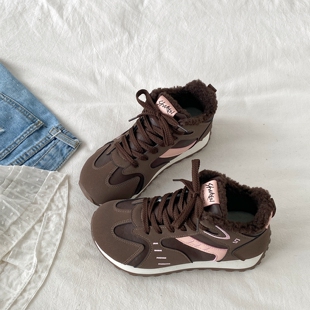 喜叔复古加绒高帮运动鞋女2025新款秋冬保暖二棉鞋休闲阿甘德训鞋