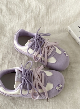 喜叔紫色小众泡芙德训鞋女款2025新款夏季薄底板鞋学生百搭小白鞋