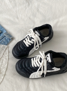 喜叔 ins超火黑色薄底赛车鞋女款秋季复古百搭德训鞋休闲运动鞋子